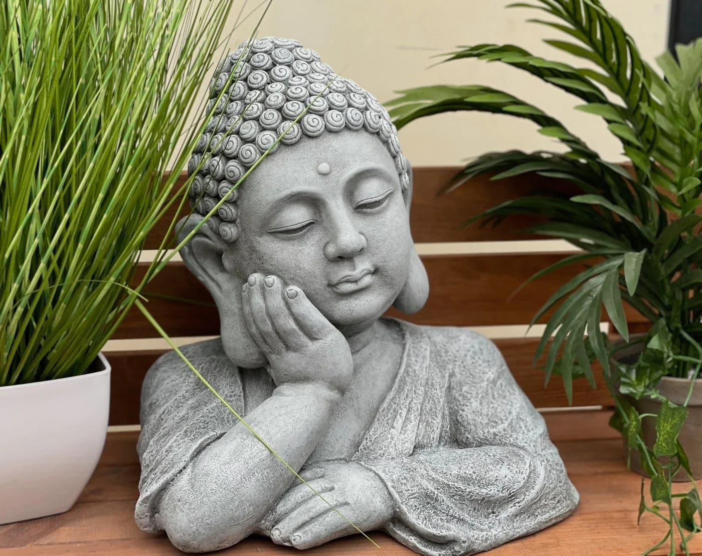 Stone and Style Gartenfigur Frostfeste Steinfigur Buddha Shiva Büste XL Grau - Bild 3