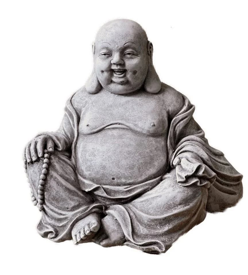 Stone and Style Gartenfigur Frostfeste Steinfigur dicker Buddha sitzend Grau - Bild 2