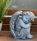 Stone and Style Engelfigur Frostfeste Steinfigur sitzender Engel grau Bild 1