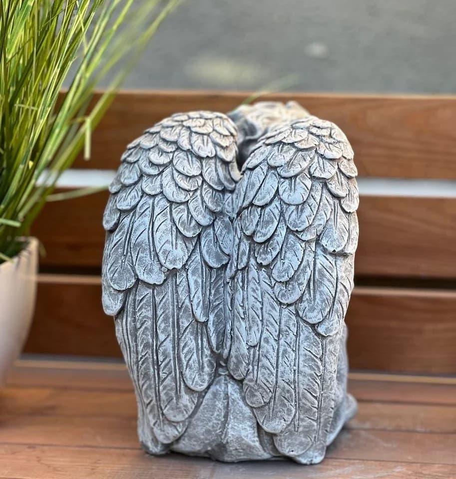 Stone and Style Engelfigur Frostfeste Steinfigur sitzender Engel grau - Bild 3