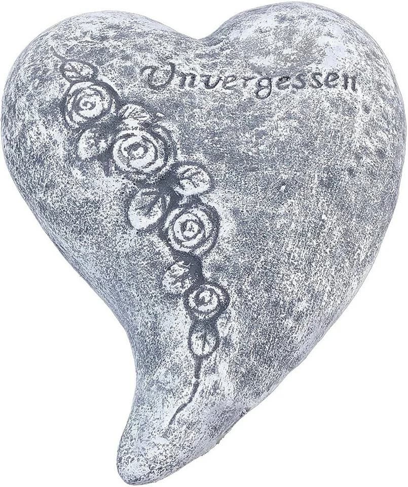 Stone and Style Gartenfigur Frostfester Grabschmuck Herz Unvergessen Grau - Bild 2