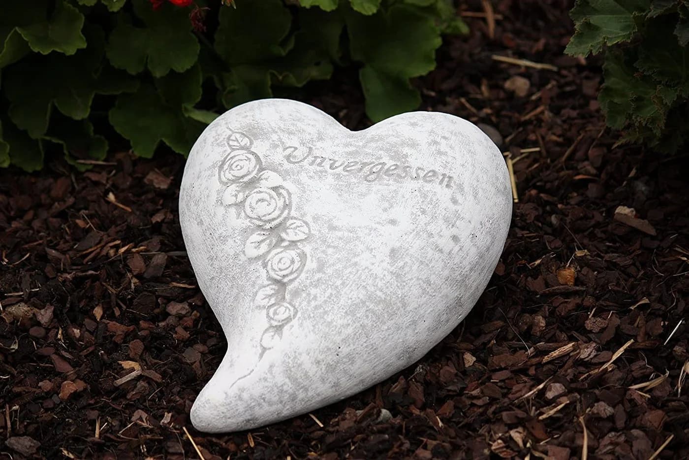 Stone and Style Gartenfigur Frostfester Grabschmuck Herz Unvergessen Grau - Bild 3