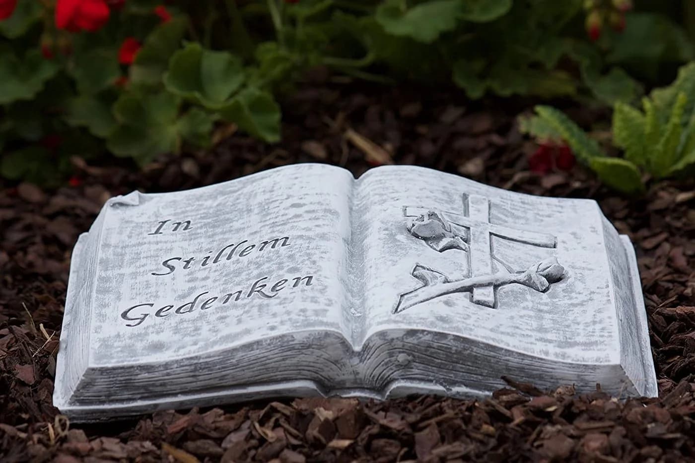Stone and Style Gartenfigur Frostfester Grabschmuck Buch Grau