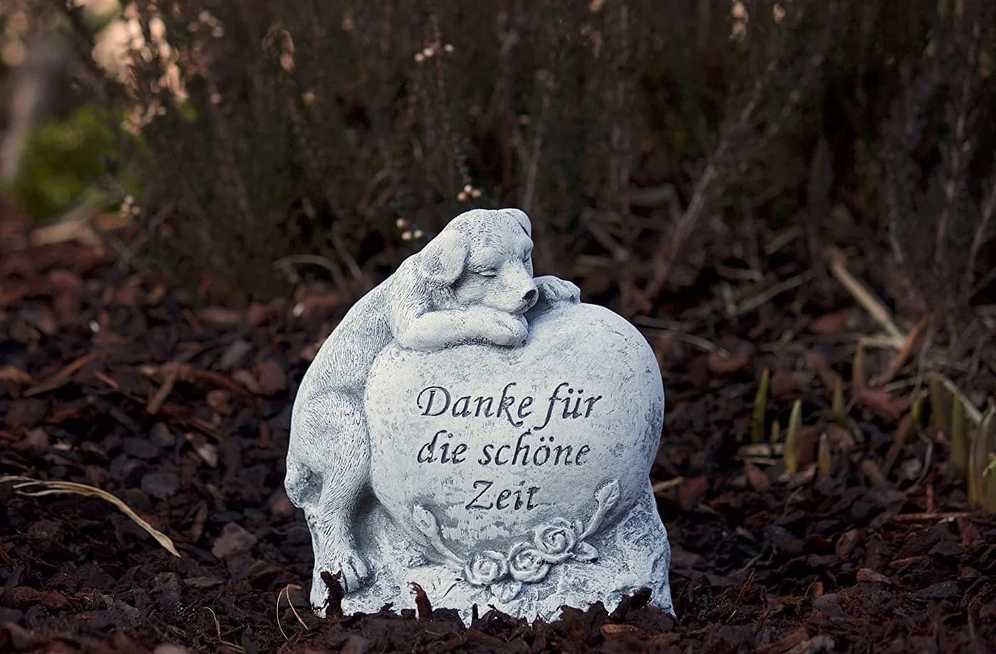 Stone and Style Frostfeste Steinfigur Hund "Danke für die schöne Zeit" Grau