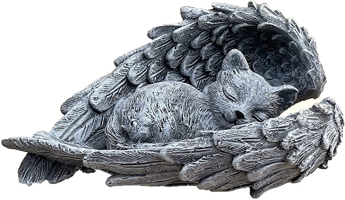 Stone and Style Frostfeste Steinfigur Grabschmuck Katze im Flügel Grau - Bild 2