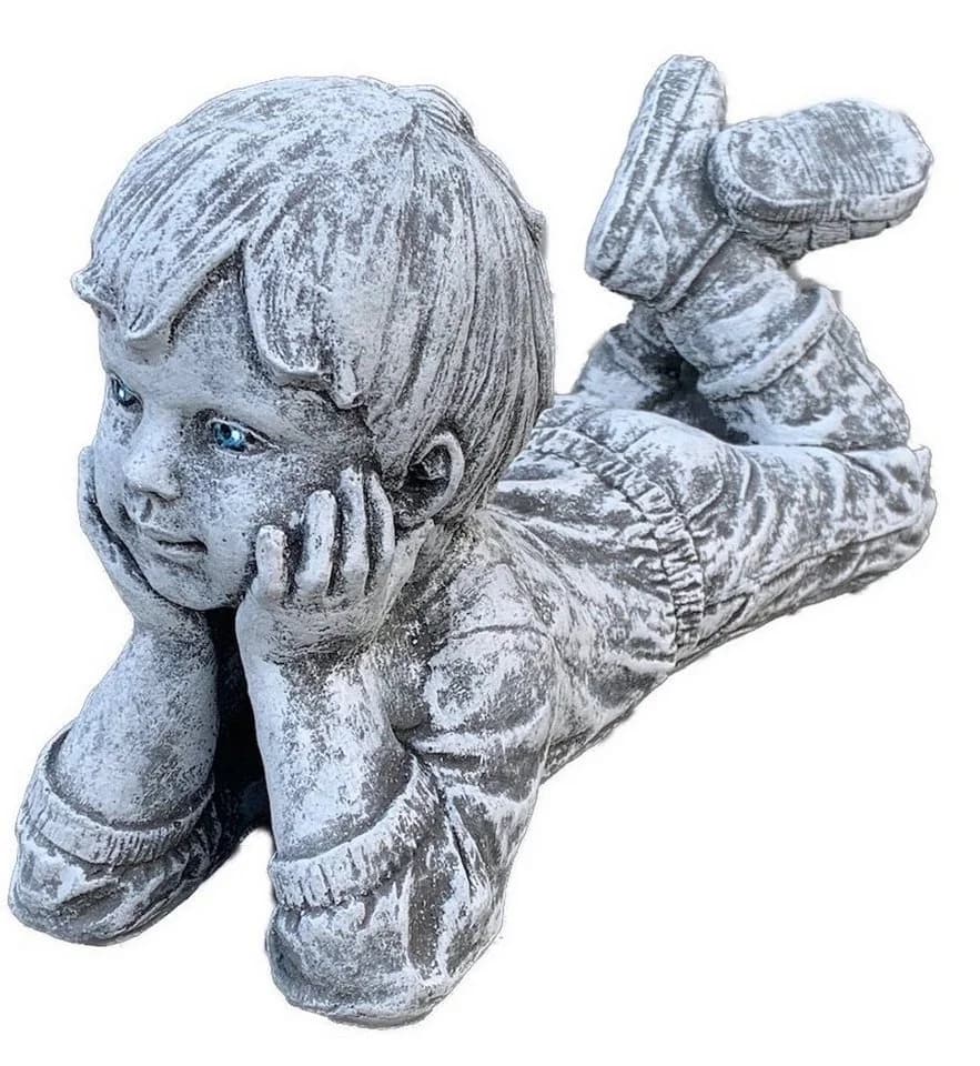 Stone and Style Gartenfigur Frostfeste Steinfigur Junge liegend Grau - Bild 2