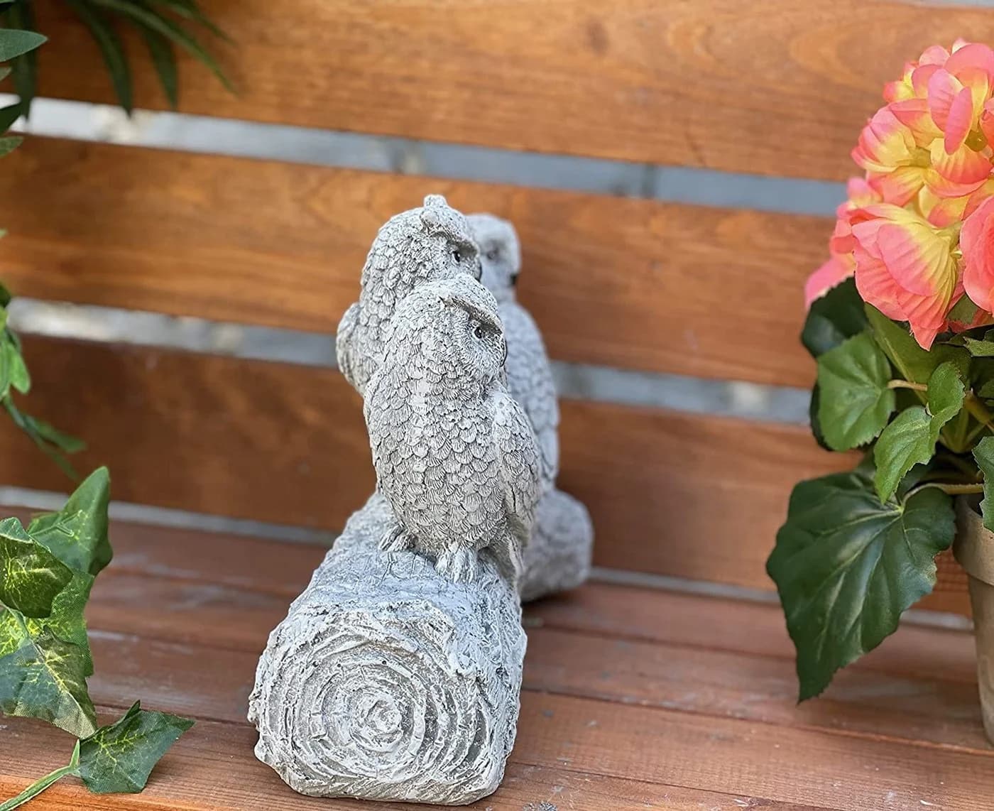 Stone and Style Gartenfigur Frostfeste Steinfigur 3 Eulen auf Baumstamm Grau - Bild 3