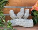 Stone and Style Gartenfigur Frostfeste Steinfigur 3 Eulen auf Baumstamm Grau Bild 5