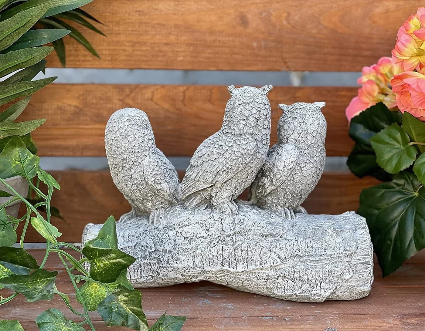 Stone and Style Gartenfigur Frostfeste Steinfigur 3 Eulen auf Baumstamm Grau - Bild 5