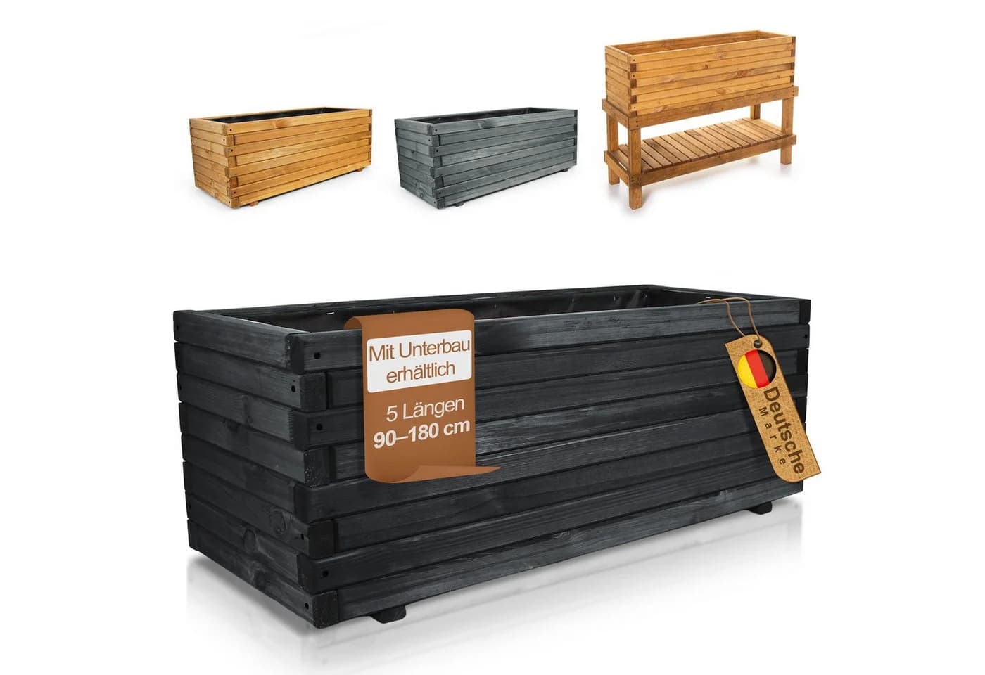 BooGardi Pflanzkasten Holz Schwarz 90cm mit Vlies - Bild 2