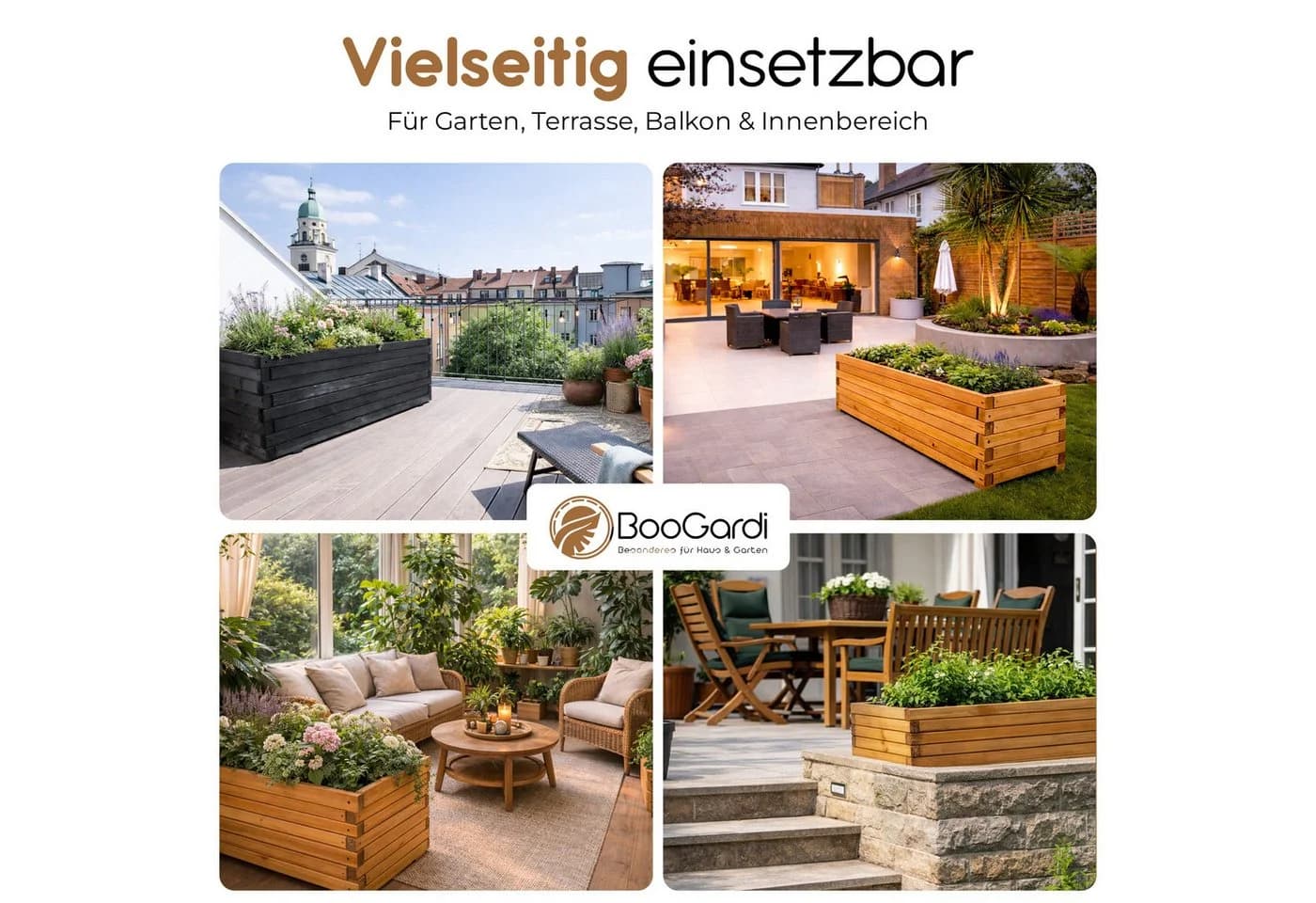 BooGardi Pflanzkasten Holz Schwarz 90cm mit Vlies - Bild 3