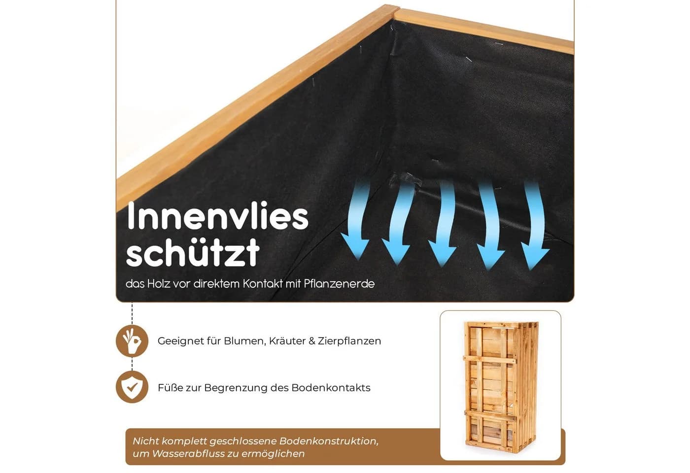 BooGardi Pflanzkasten Holz Schwarz 90cm mit Vlies - Bild 4