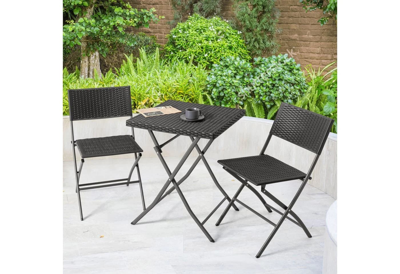 Avestar Balkonset 3-tlg. Bistroset Schwarz Klappbar PP-Rattan - Bild 3