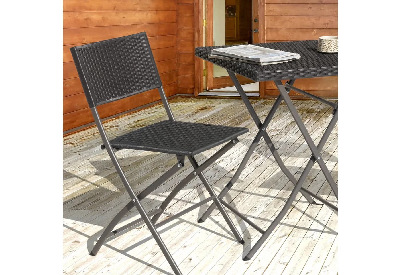 Avestar Balkonset 3-tlg. Bistroset Schwarz Klappbar PP-Rattan - Bild 5