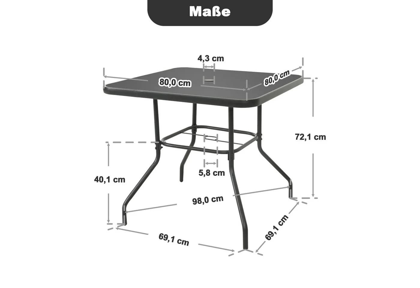 Avestar Gartentisch Outdoor Esstisch Schwarz Gehärtetes Glas