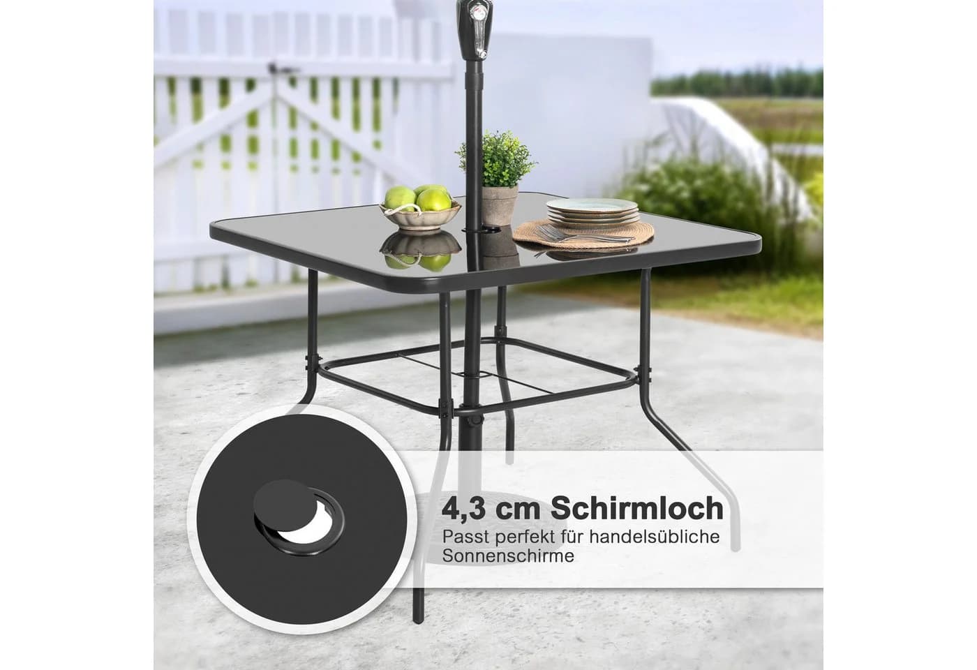 Avestar Gartentisch Outdoor Esstisch Schwarz Gehärtetes Glas - Bild 5