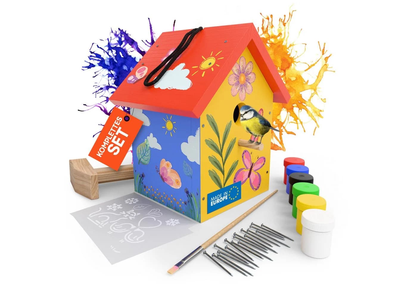 Eli Vogelhaus Bausatz für Kinder zum Bemalen mit Farben, Hammer & Nägeln - Bild 2