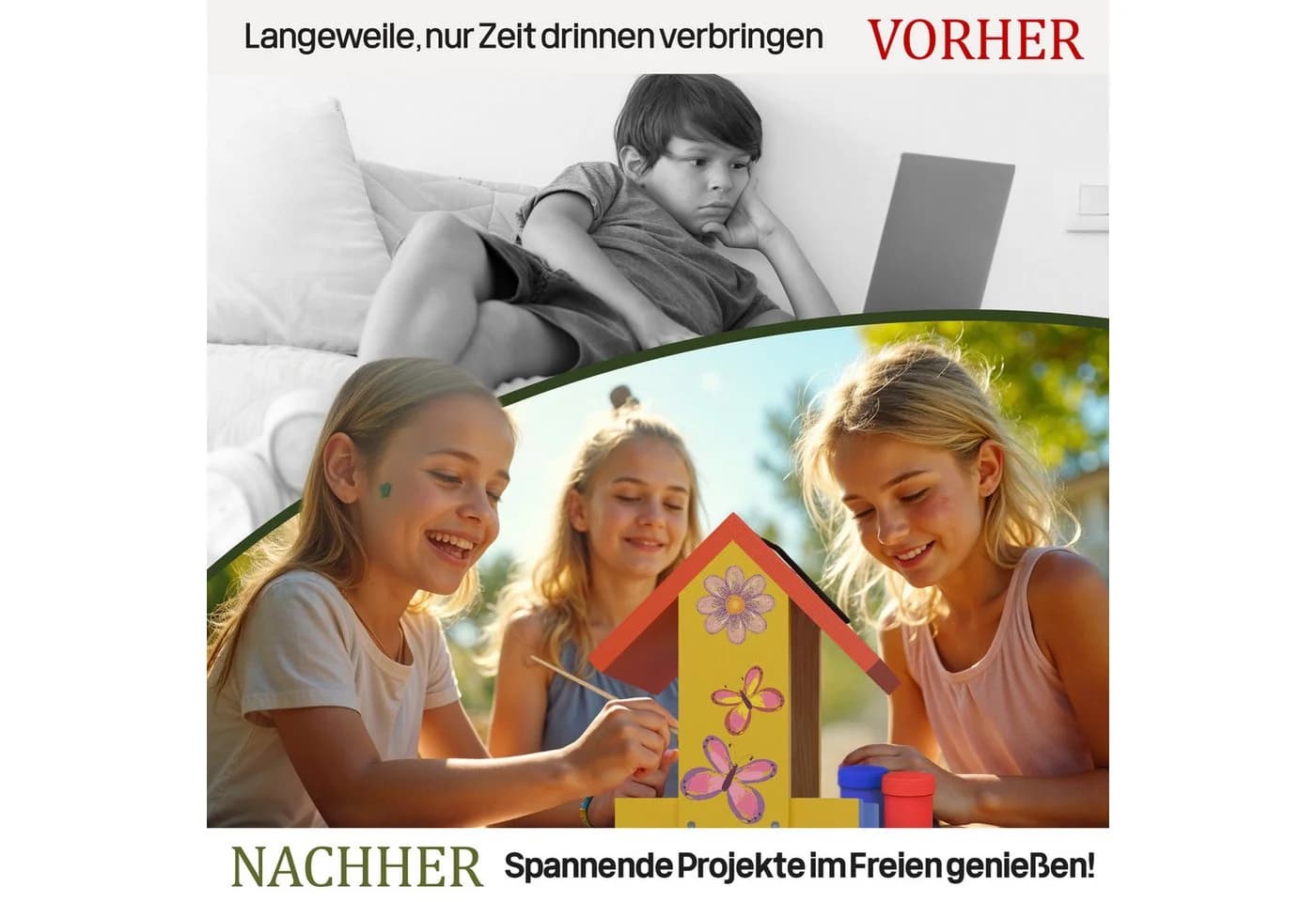Eli Futterhaus Bausatz für Kinder zum Bemalen mit 6 Farben, Holzhammer & Nägel - Bild 4
