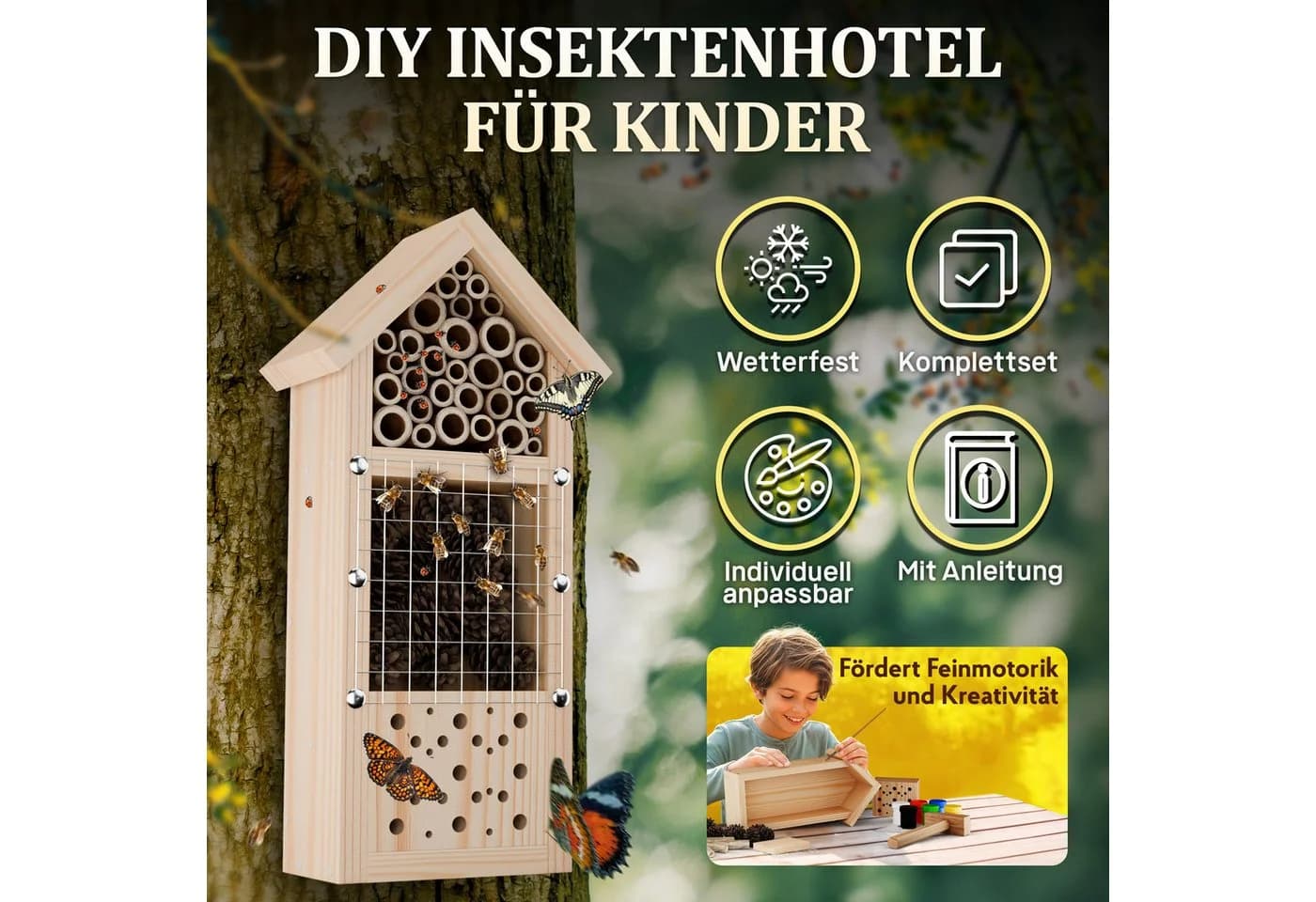 Eli Insektenhotel Bausatz für Kinder aus Kiefernholz zum Bemalen