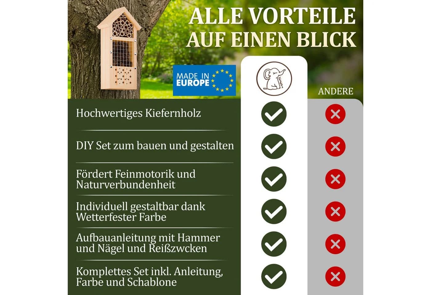 Eli Insektenhotel Bausatz für Kinder aus Kiefernholz zum Bemalen - Bild 5