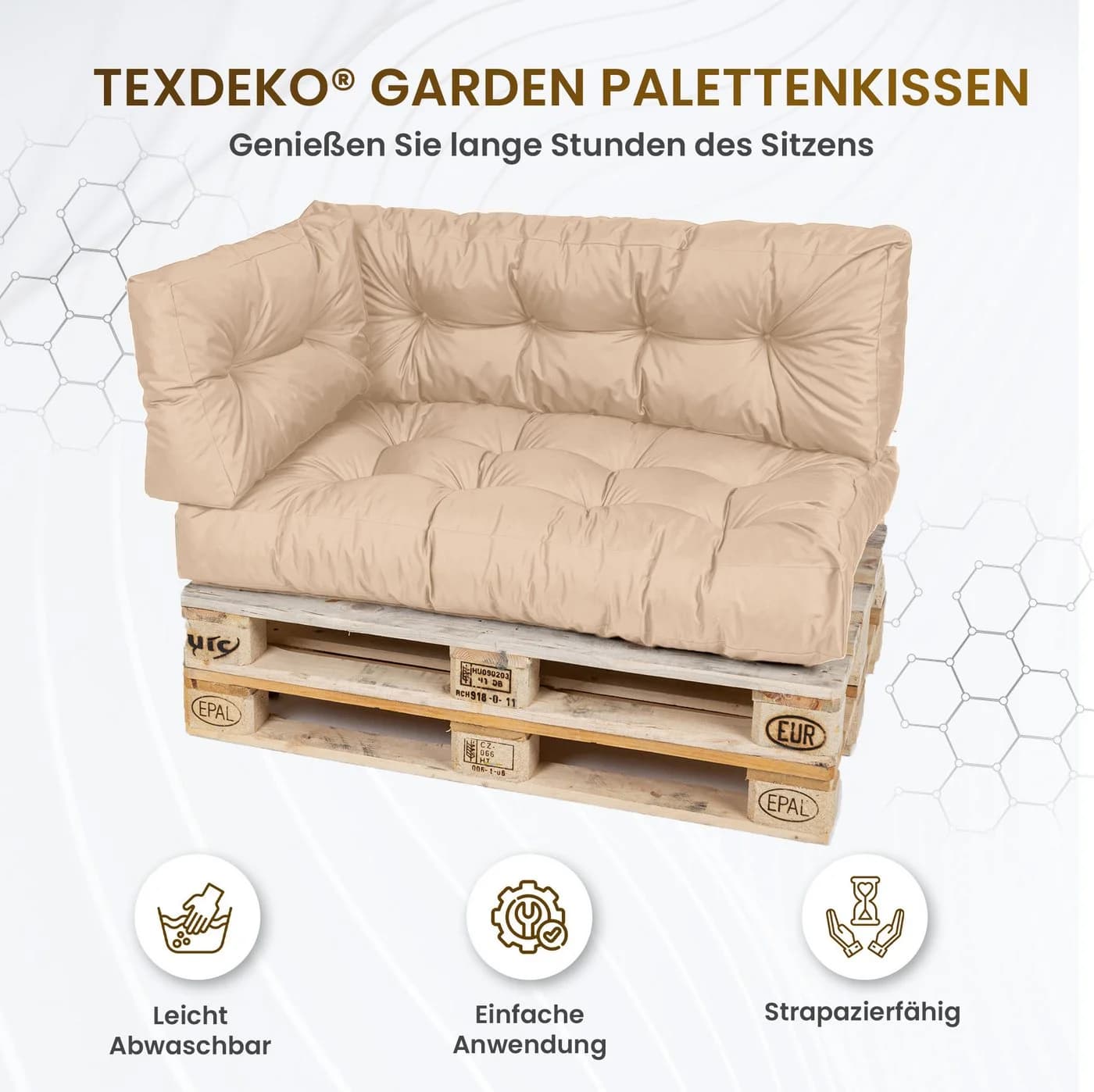 TexDeko Palettenkissen-Set 7-tlg. Braun Wasserabweisend