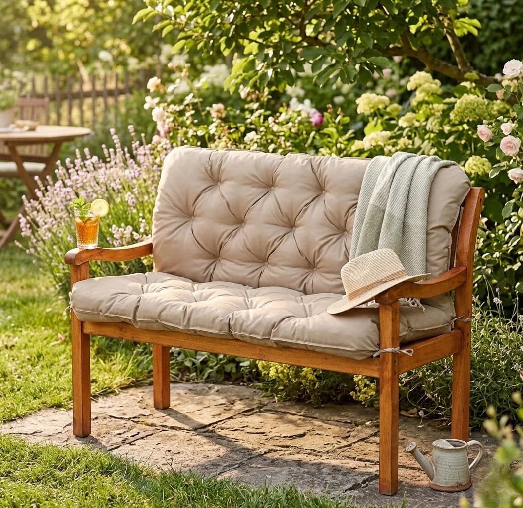TexDeko Bankauflage Garten mit Rückenlehne wasserabweisend Beige