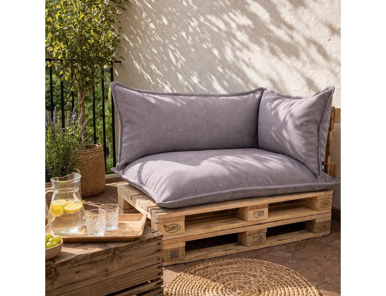 TexDeko Palettenkissen-Set Grau Cord wasserabweisend
