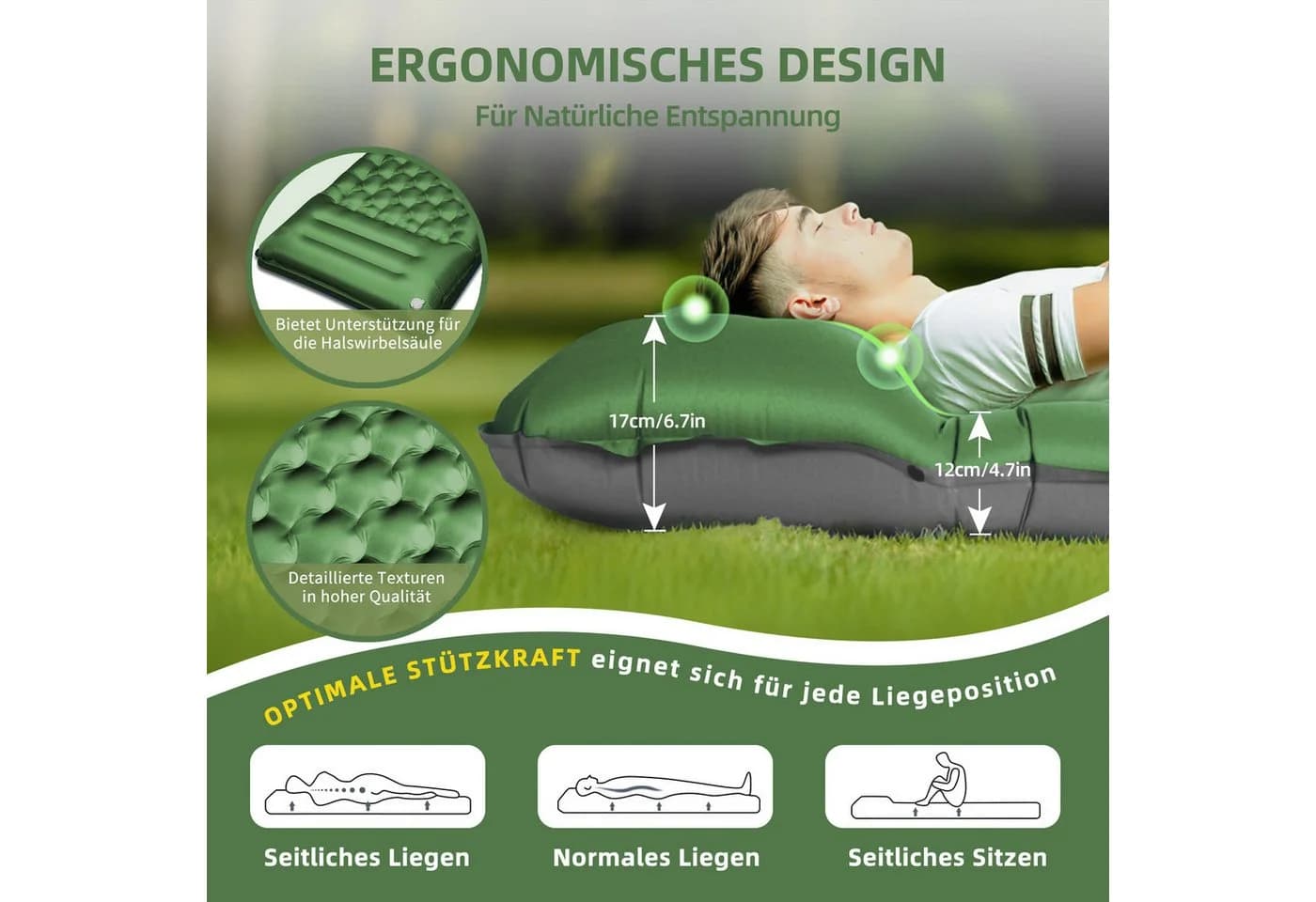 Bundviel Luftbett Camping Selbstaufblasend 12cm Ultraleicht mit Fußpumpe - Bild 4