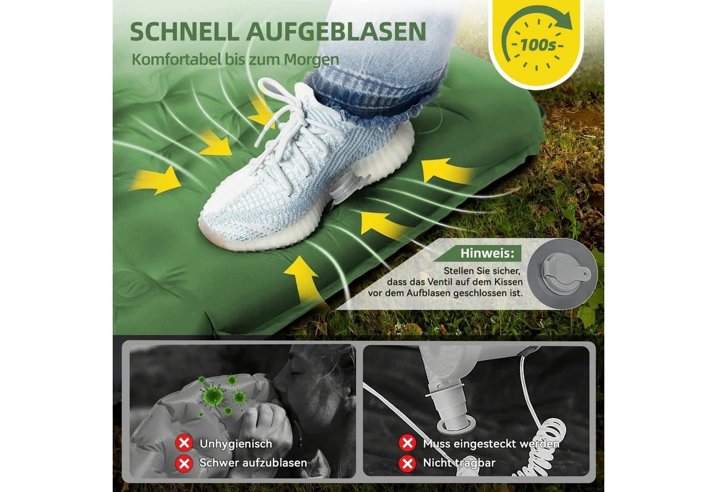 Bundviel Luftbett Camping Selbstaufblasend 12cm Ultraleicht mit Fußpumpe - Bild 5