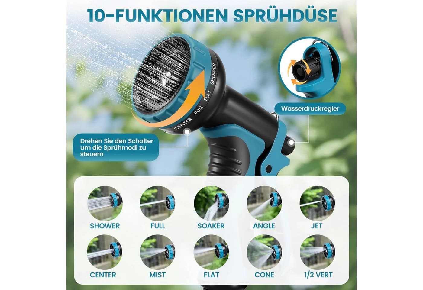 Bundviel Dehnbarer Gartenschlauch mit 10-in-1 Spritzpistole & Adaptern