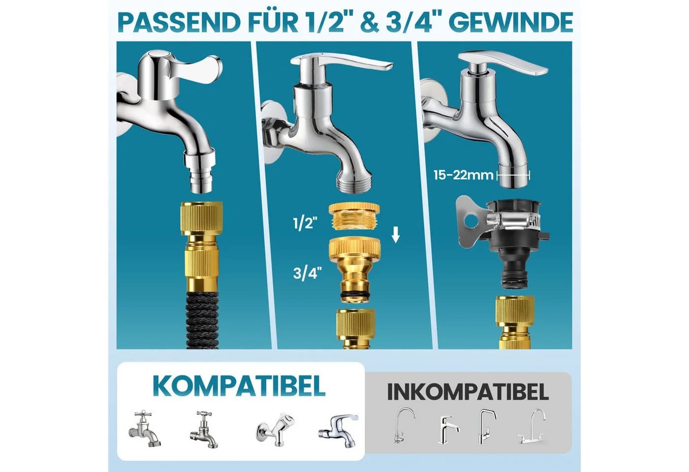 Bundviel Dehnbarer Gartenschlauch mit 10-in-1 Spritzpistole & Adaptern - Bild 4