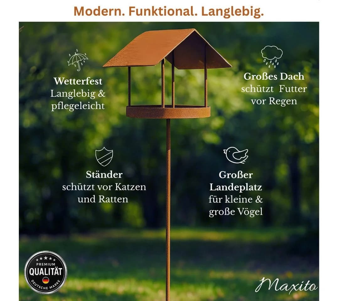 Maxito Vogelhaus mit Ständer wetterfest Metall rustikal