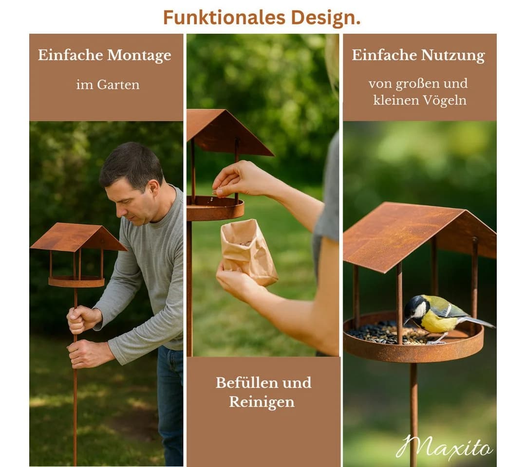 Maxito Vogelhaus mit Ständer wetterfest Metall rustikal - Bild 5