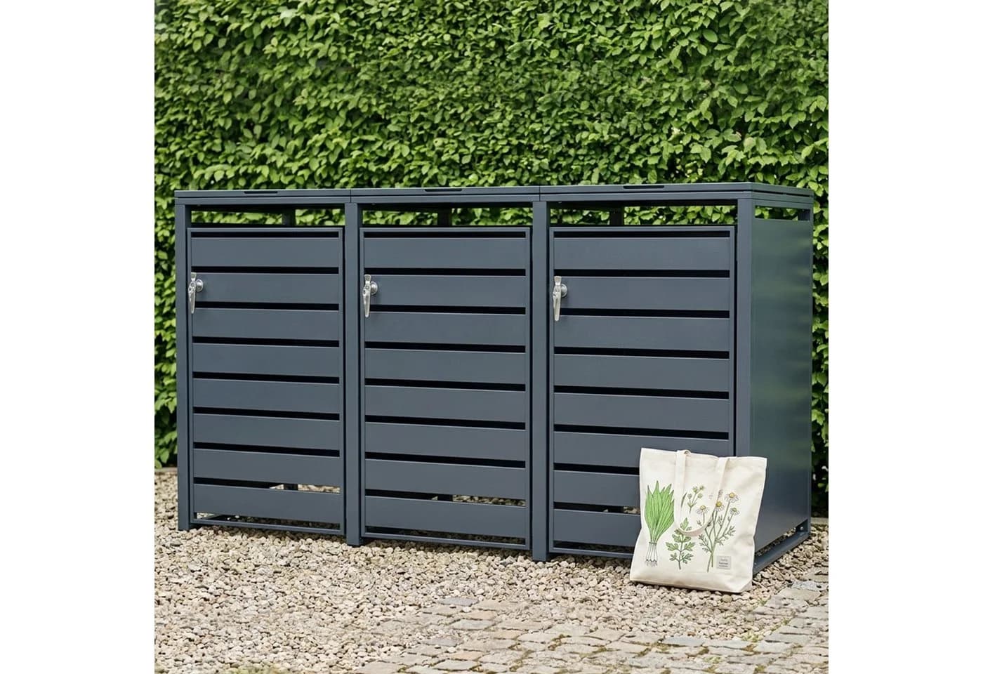GARLIVO Mülltonnenbox 3er Set Schwarz Verzinkter Stahl - Bild 2