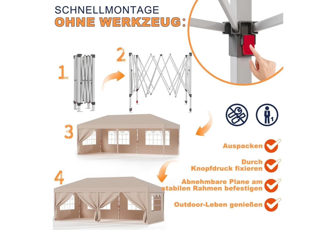 HOMALL Faltpavillon 3x6m Beige/Grau/Blau Wasserdicht Gartenzelt - Bild 3