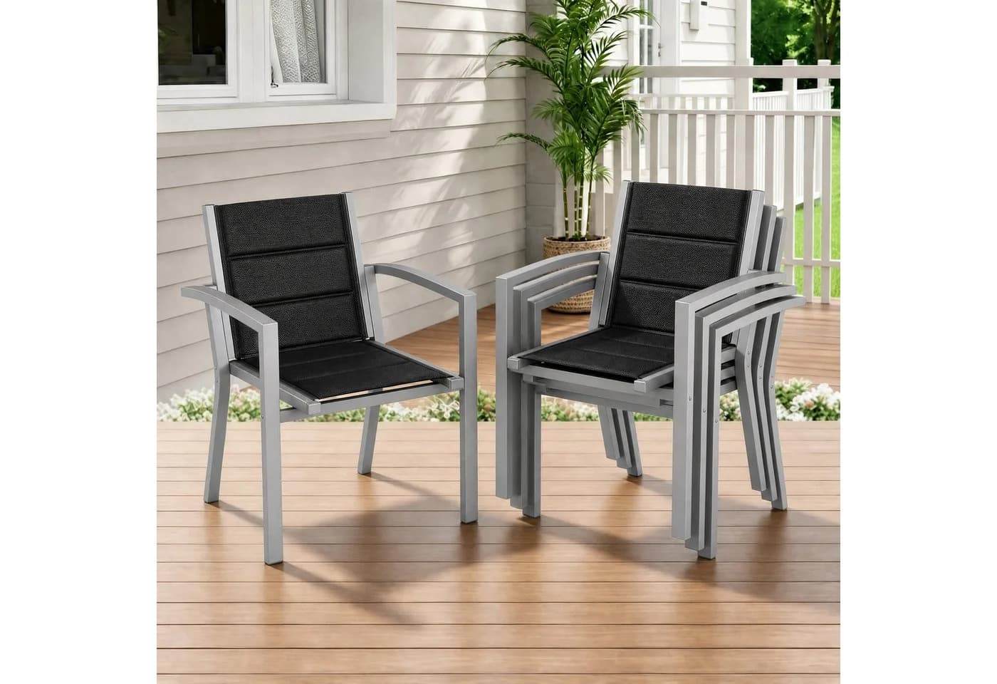 HOMALL Gartenstuhl Stapelbar Aluminium Grau Texilene - Bild 2