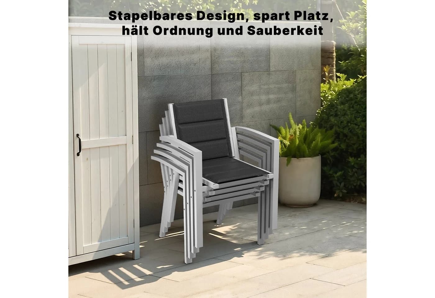HOMALL Gartenstuhl Stapelbar Aluminium Grau Texilene - Bild 4