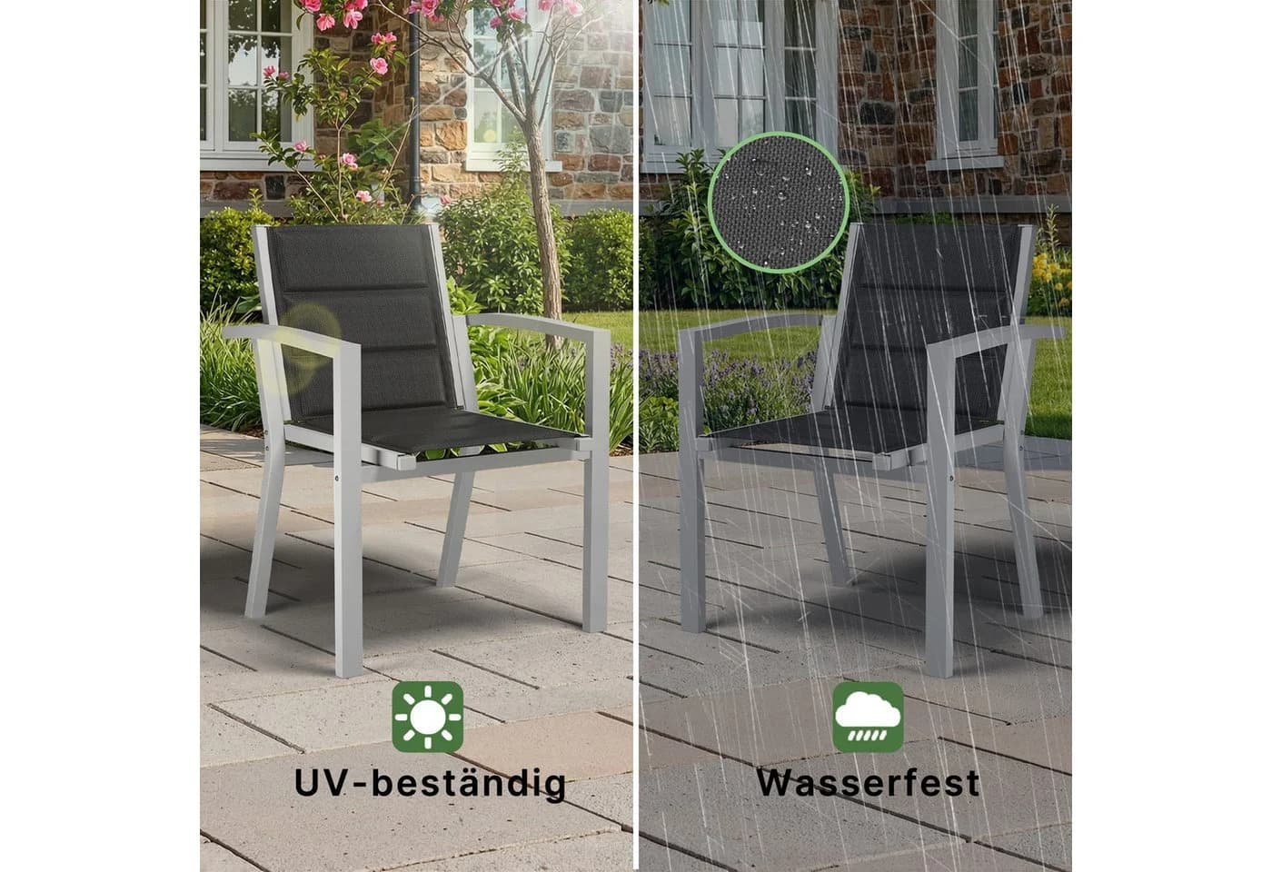 HOMALL Gartenstuhl Stapelbar Aluminium Grau Texilene - Bild 5