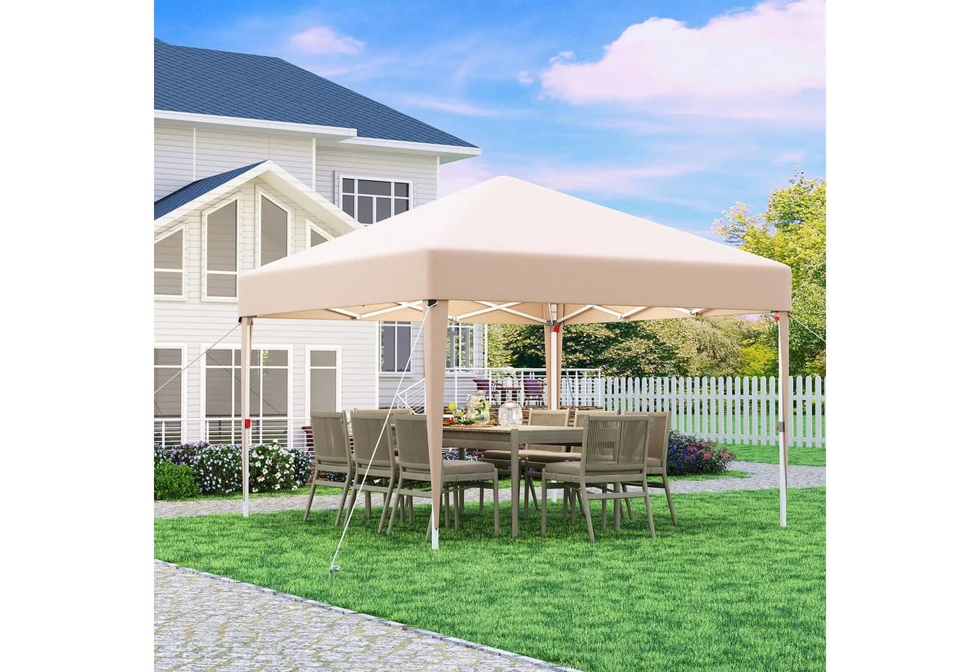 GUNJI Faltpavillon 3x3m Beige Höhenverstellbar UV-Schutz