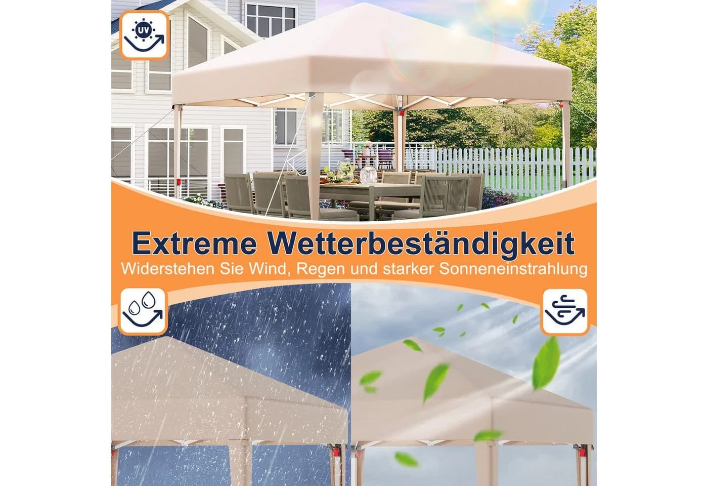 GUNJI Faltpavillon 3x3m Beige Höhenverstellbar UV-Schutz - Bild 5