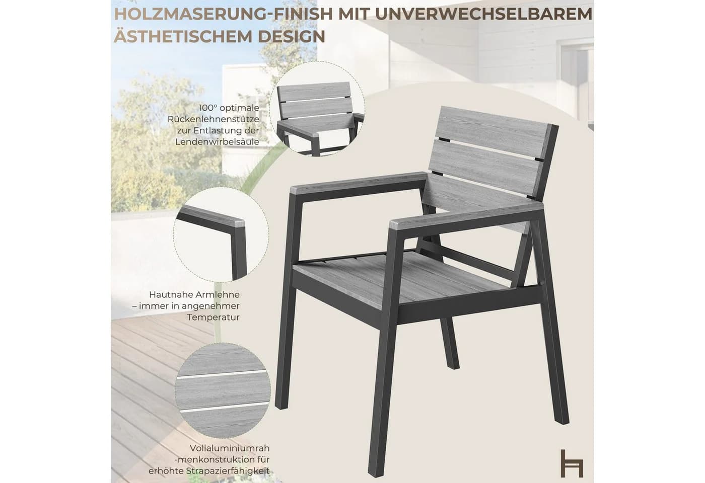 HOMALL Garten-Essgruppe 4-8 Pers. Aluminium PS-Holzoptik Grau - Bild 3