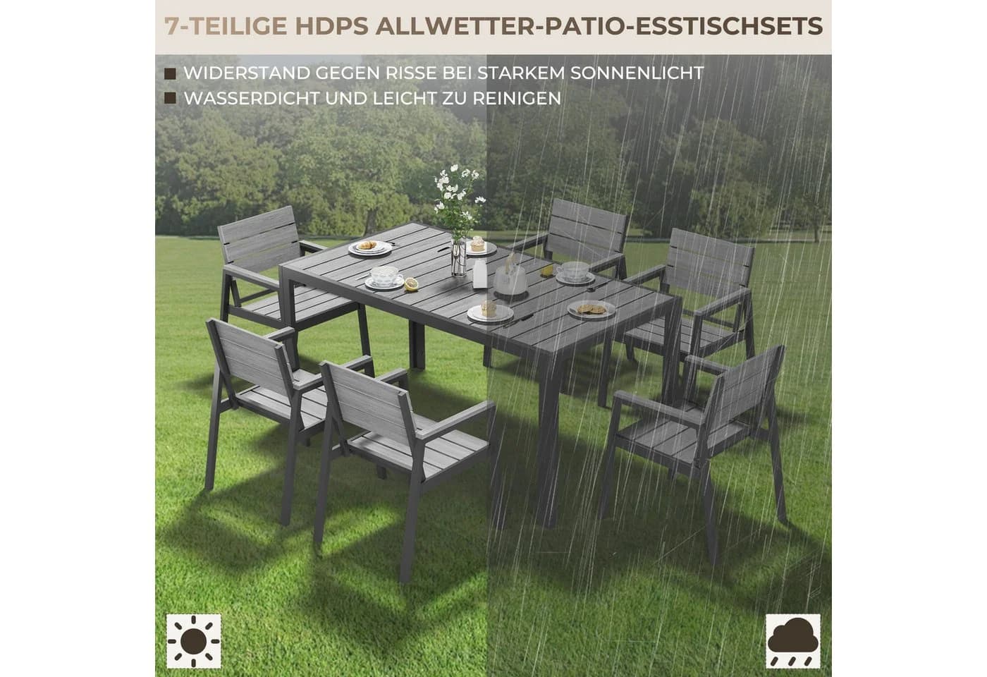 HOMALL Garten-Essgruppe 4-8 Pers. Aluminium PS-Holzoptik Grau - Bild 5