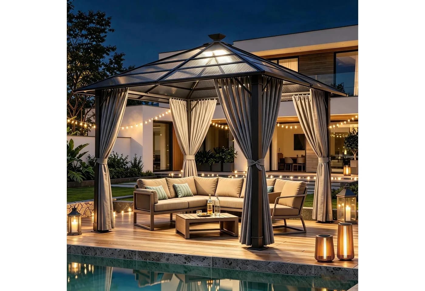 HOMALL Gartenpavillon 300x300/300x400cm Aluminium PC-Dach Seitenteile