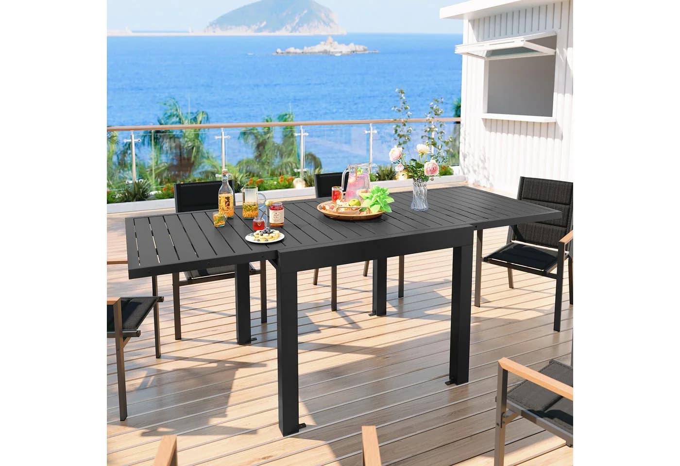 GUNJI Gartentisch Aluminium-Teleskoptisch, 80/160, 160/260cm, wasserdicht und rostfrei
