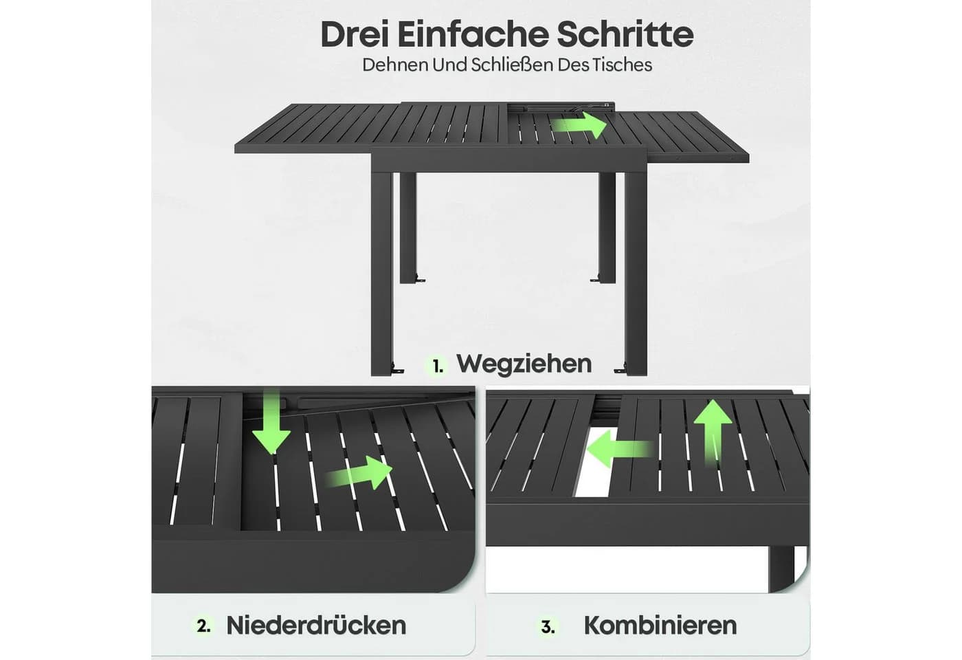 GUNJI Gartentisch Aluminium-Teleskoptisch, 80/160, 160/260cm, wasserdicht und rostfrei - Bild 4