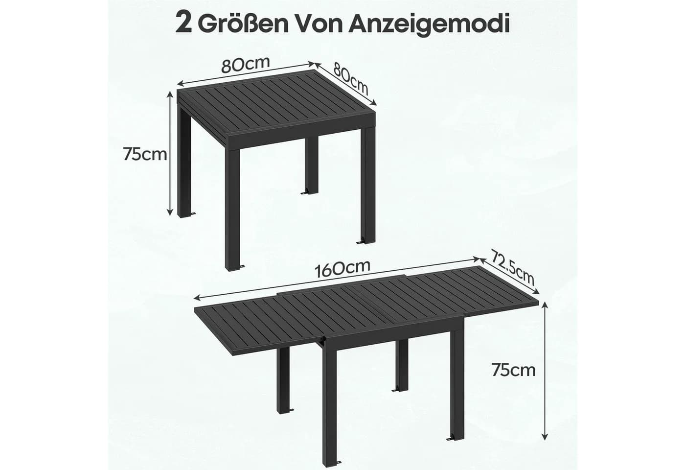 GUNJI Gartentisch Aluminium-Teleskoptisch, 80/160, 160/260cm, wasserdicht und rostfrei - Bild 5