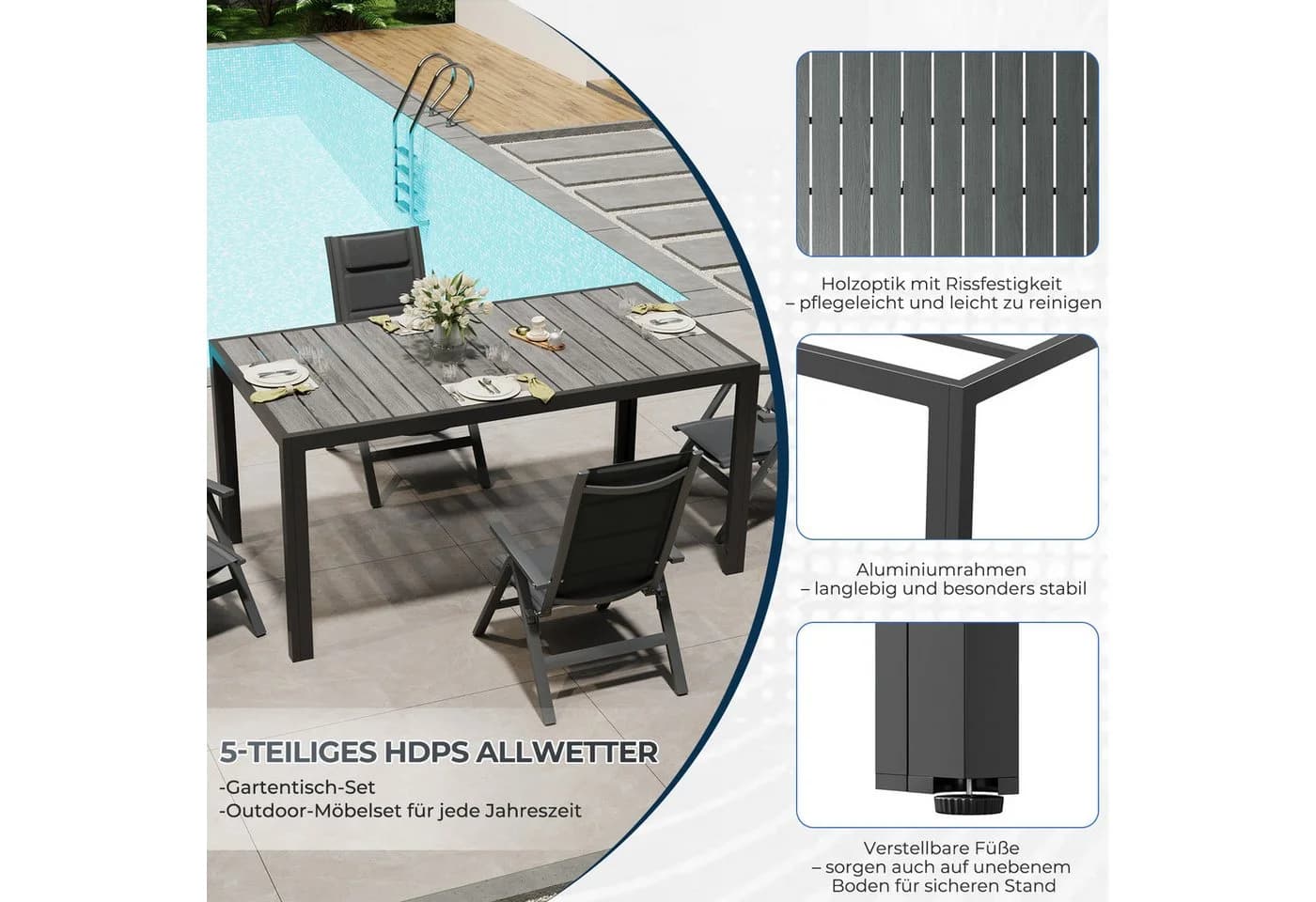 HOMALL Garten-Essgruppe 5-tlg. Aluminium & Holzoptik - Bild 3