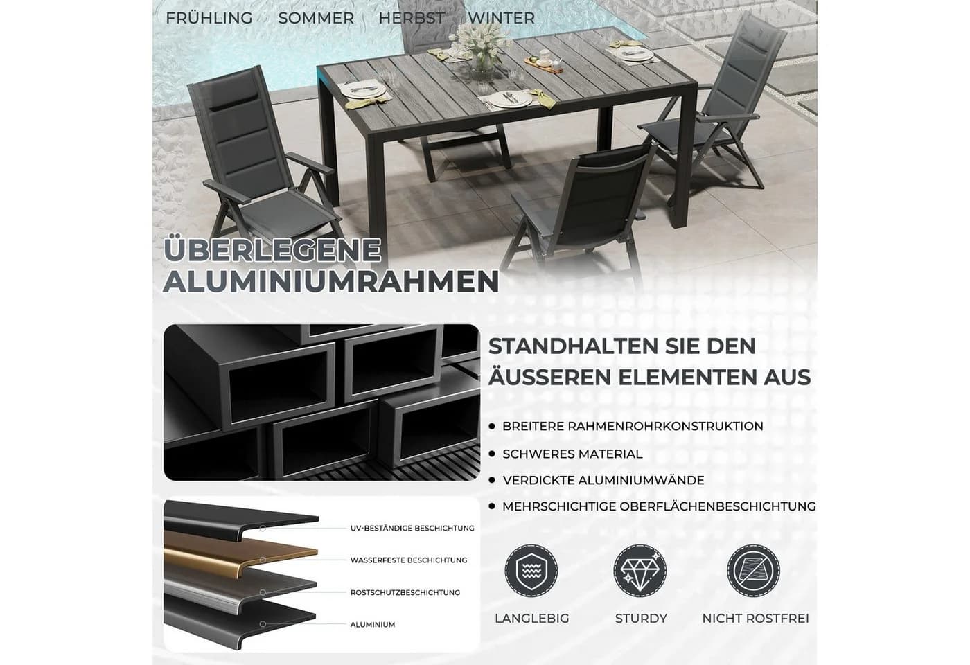 HOMALL Garten-Essgruppe 5-tlg. Aluminium & Holzoptik - Bild 4