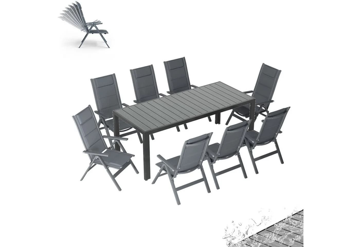 HOMALL Garten-Essgruppe 9-tlg. Aluminium Tisch & Klappstühle Holzoptik