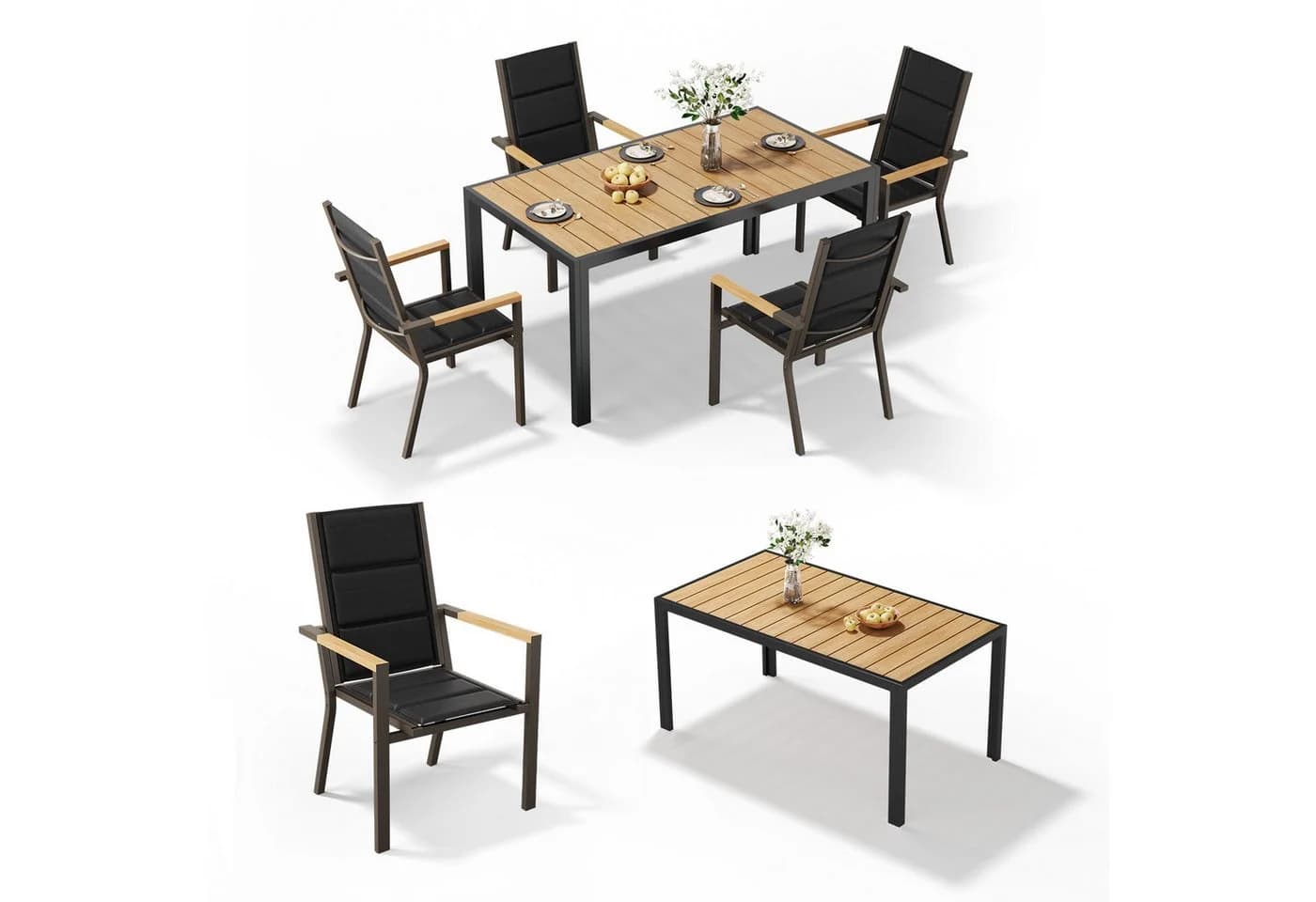 HOMALL Garten-Essgruppe 5-tlg. Beige/Grau Aluminium mit Holzoptik